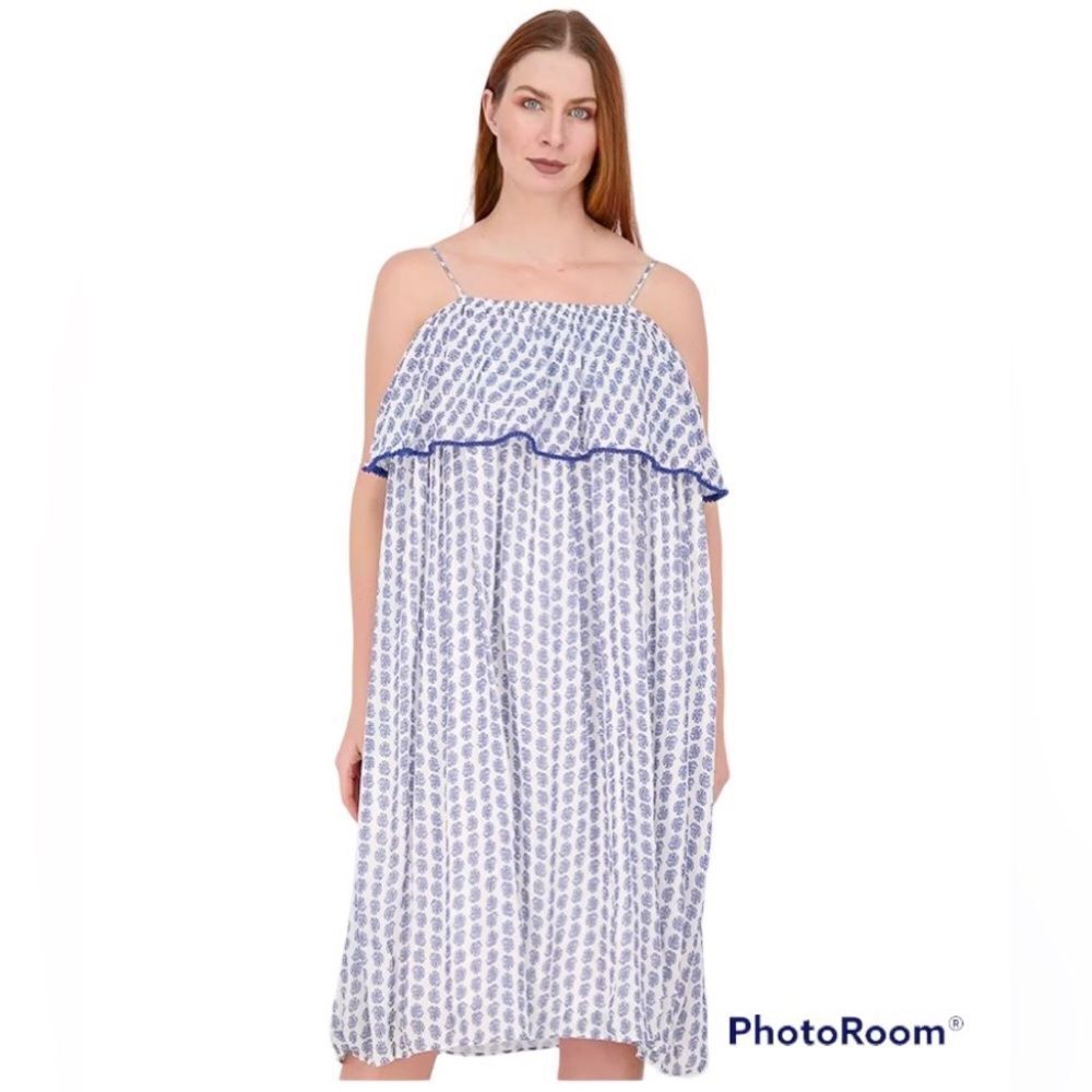 Polo Ralph Lauren white blue paisley print ruffle midi flowy dress plus size 16